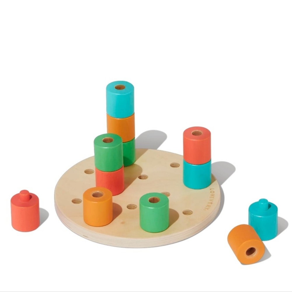 Wooden Color Stacking Peg Board - Multicolor Kids Learning Toy